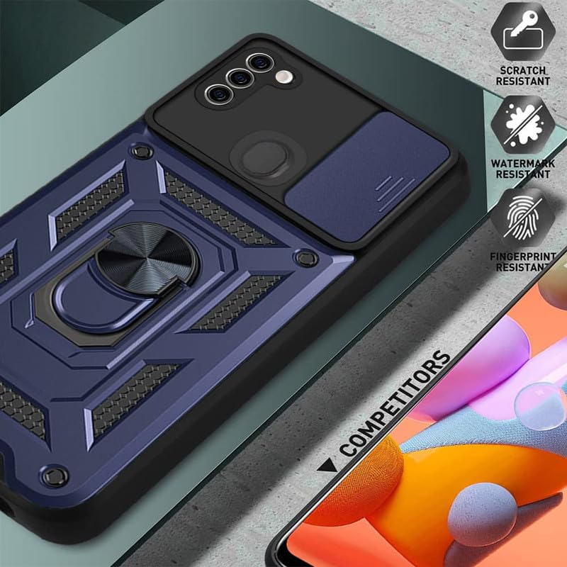 Image of Case for Samsung Galaxy M11, Shutter Heavy Duty Hard Tough Silicone TPU Dual Layer Hybrid Shockproof Cover,Ring Kickstand for Samsung Galaxy M11 - Blue