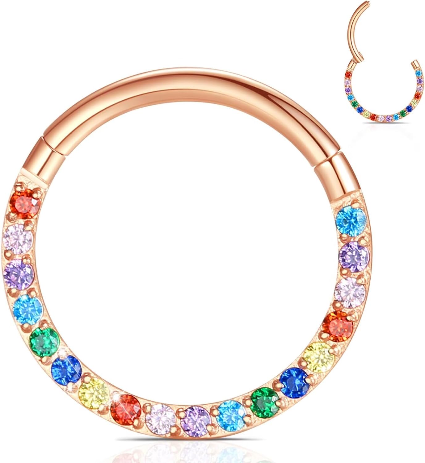 WBRWP Hinged CZ Septum Nose Rings Hoops: 316L Surgical Steel Septum Rings for Women 20G 18G 16G 14G Cartilage Earrings Conch Helix Daith Piercing Jewelry Rook Tragus Lobe Hoop 6mm 8mm 10mm