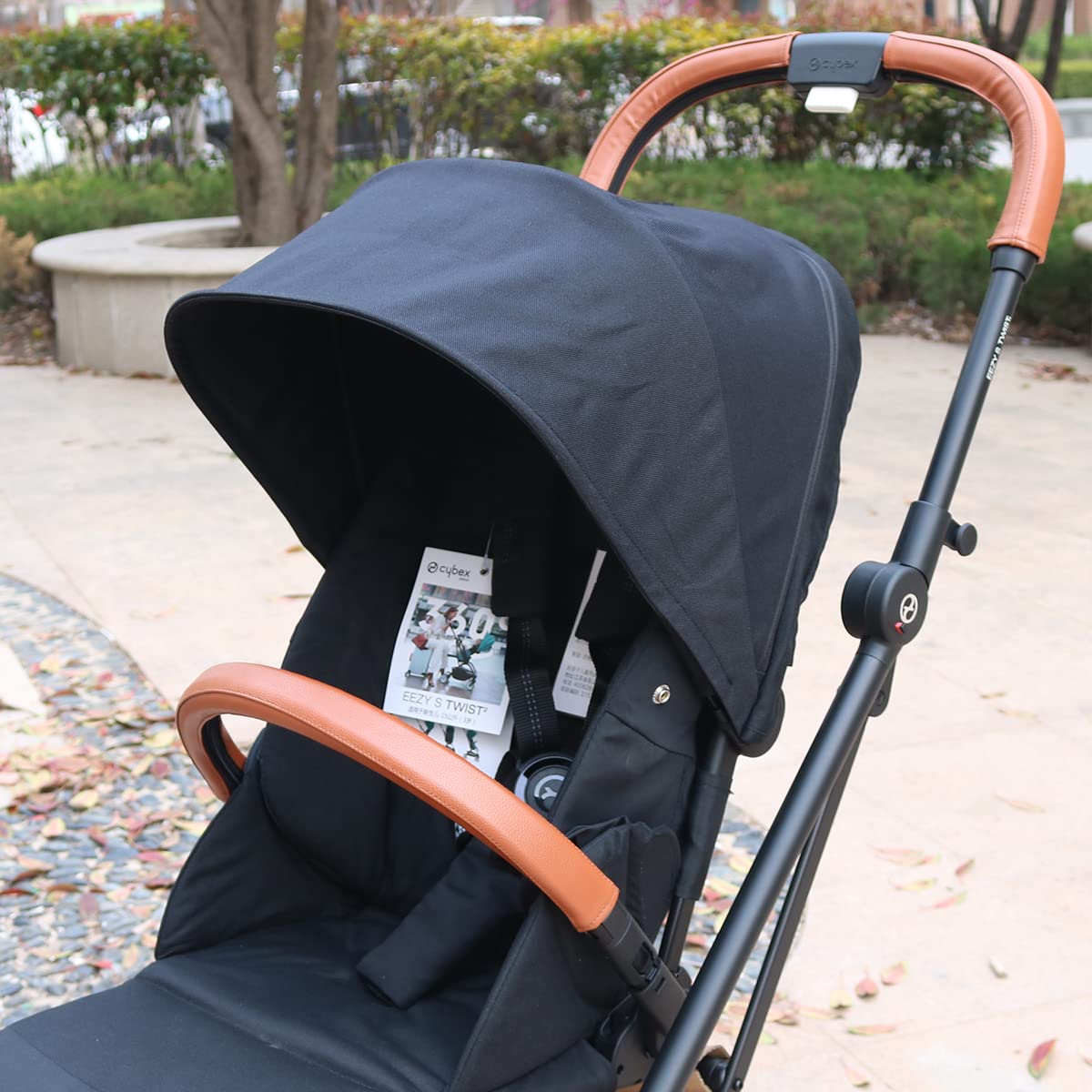 Housse de poignée de poussette en cuir synthétique compatible avec poussette Cybex Eezy S Twist (+) 2, housse amovible avec ouverture à fermeture éclair (pour tour de lit, marron)