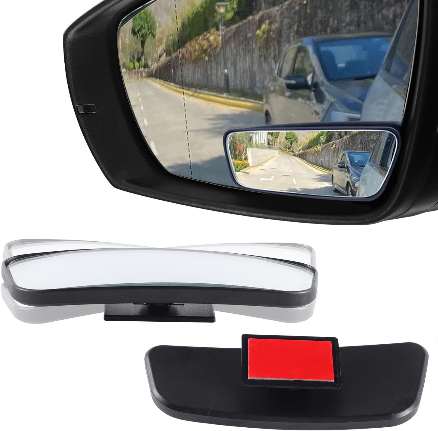 Livtee Framed Rectangular Blind Spot Mirror, HD Glass and ABS Housing Convex Wide Angle Rearview Mirror with Adjustable Stick for Universal Car (2 pcs)