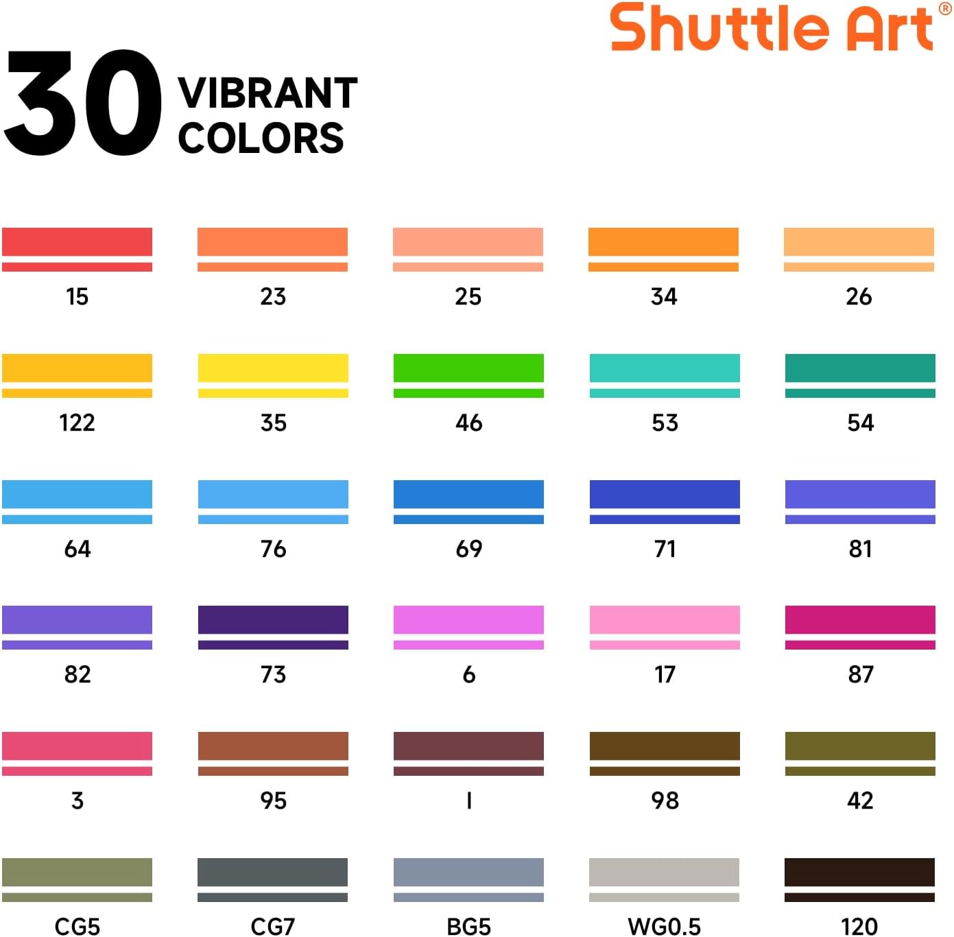 Shuttle Art 30 Colors Dual Tip Art Markers, Shuttle Art Marker Pens Perfect for Kids Adult Coloring Books Sketching and Card Making