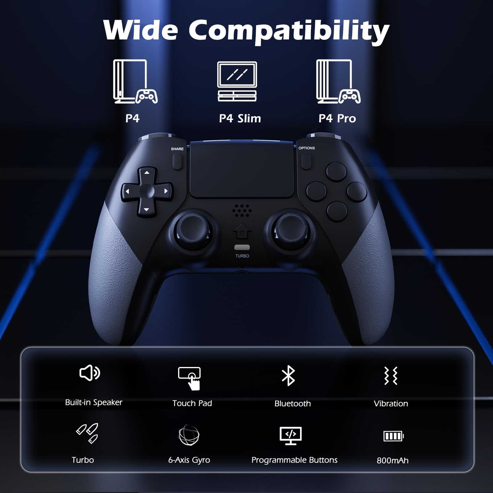LATEC Manettes compatibles avec PS4,Manette sans Fil pour P4 Slim/Pro avec Turbo Vibration/Capteur Gyroscopique