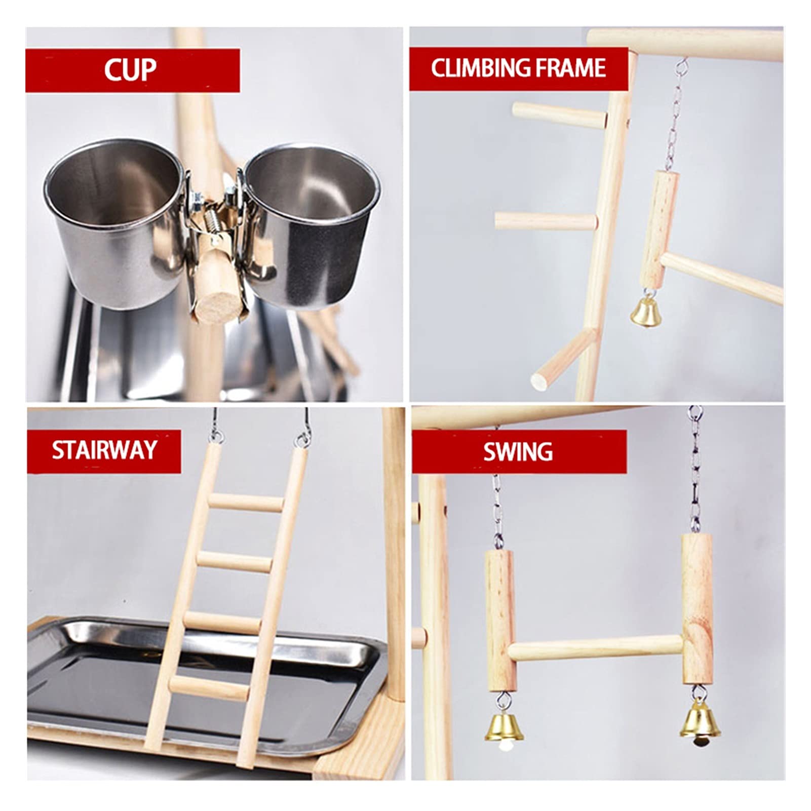 Juguete para pájaros con taza, juguetes, bandeja, pájaro, swing, escalada, puente de escalera colgante, madera, cashatiel, parque infantil, perches para pájaros
