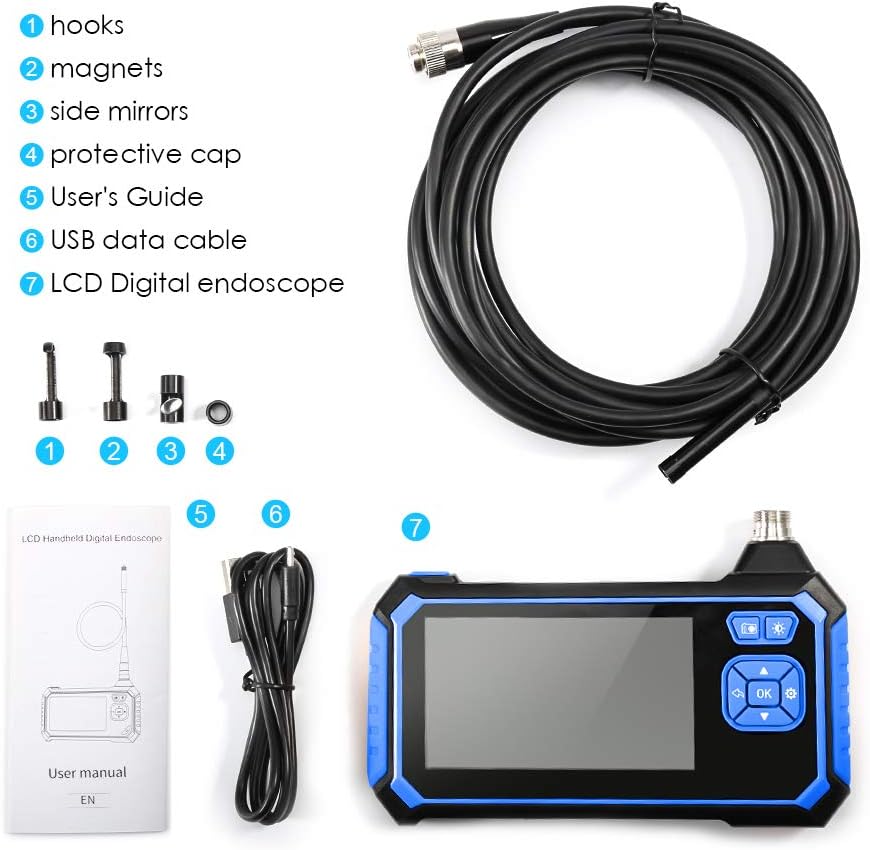 Inspection Camera, VOLADOR Industrial Endoscope with 4.3 Inch Color LCD Screen, 5.5mm Probe 1080P HD Semi-rigid Handheld Video Borescope, 6 LED Waterproof Snake Camera with 2600mah Lithium Battery(5M)