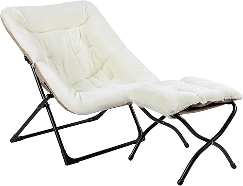 Miniatura 13 de Cómoda silla platillo para adultos, silla de dormitorio de piel sintética suave con otomana, sillas de dormitorio decorativas, sillas de lectura