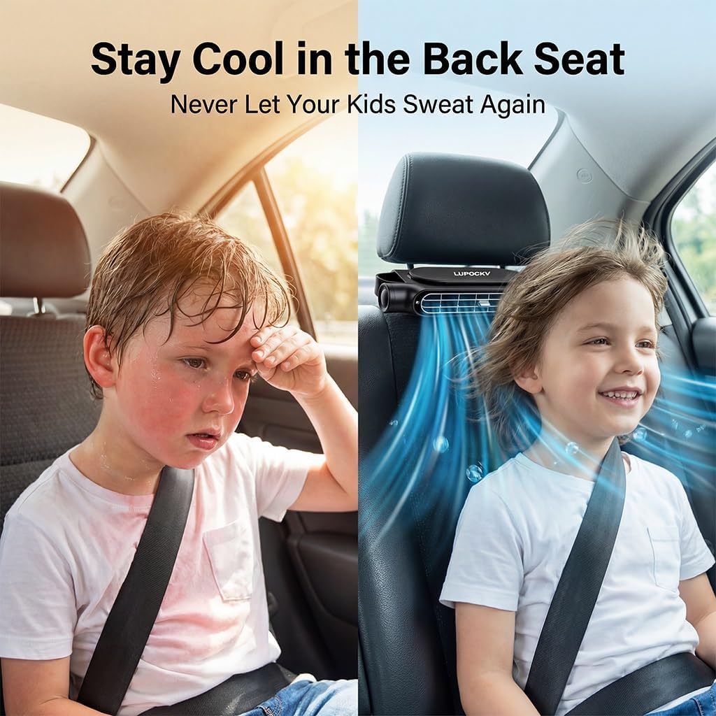 Car Seat Fans for Baby Rear Facing Backseat Cooling Device Headrest Mount Clip on Rechargeable Portable USB Fan for Car Back Seat Kids Air Circulation Blow Cold Air Conditioner Alternative(Beige,2pcs)