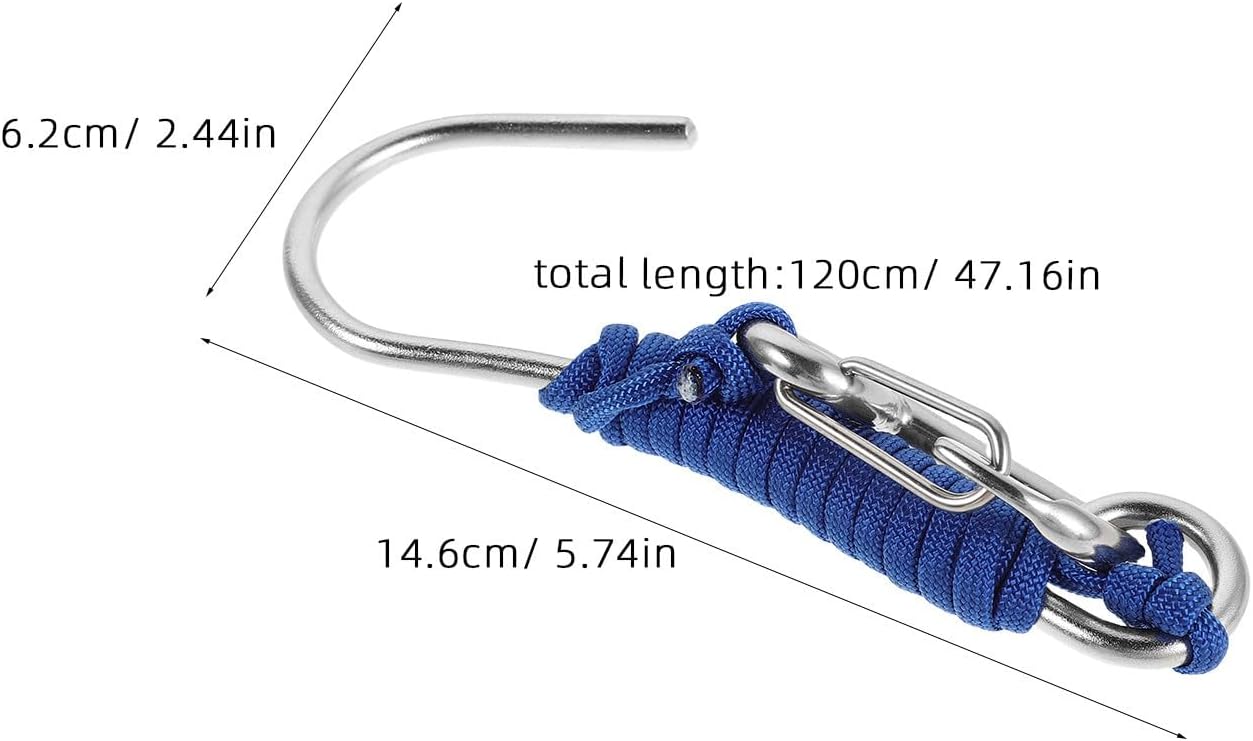 UPKOCH Scuba Diving Reef Hook for Divers, Stainless Steel Single Hook with Reliable Anchoring and Compact Design, Blue Paracord Safety Lanyard for Reef Drift Diving and Underwater