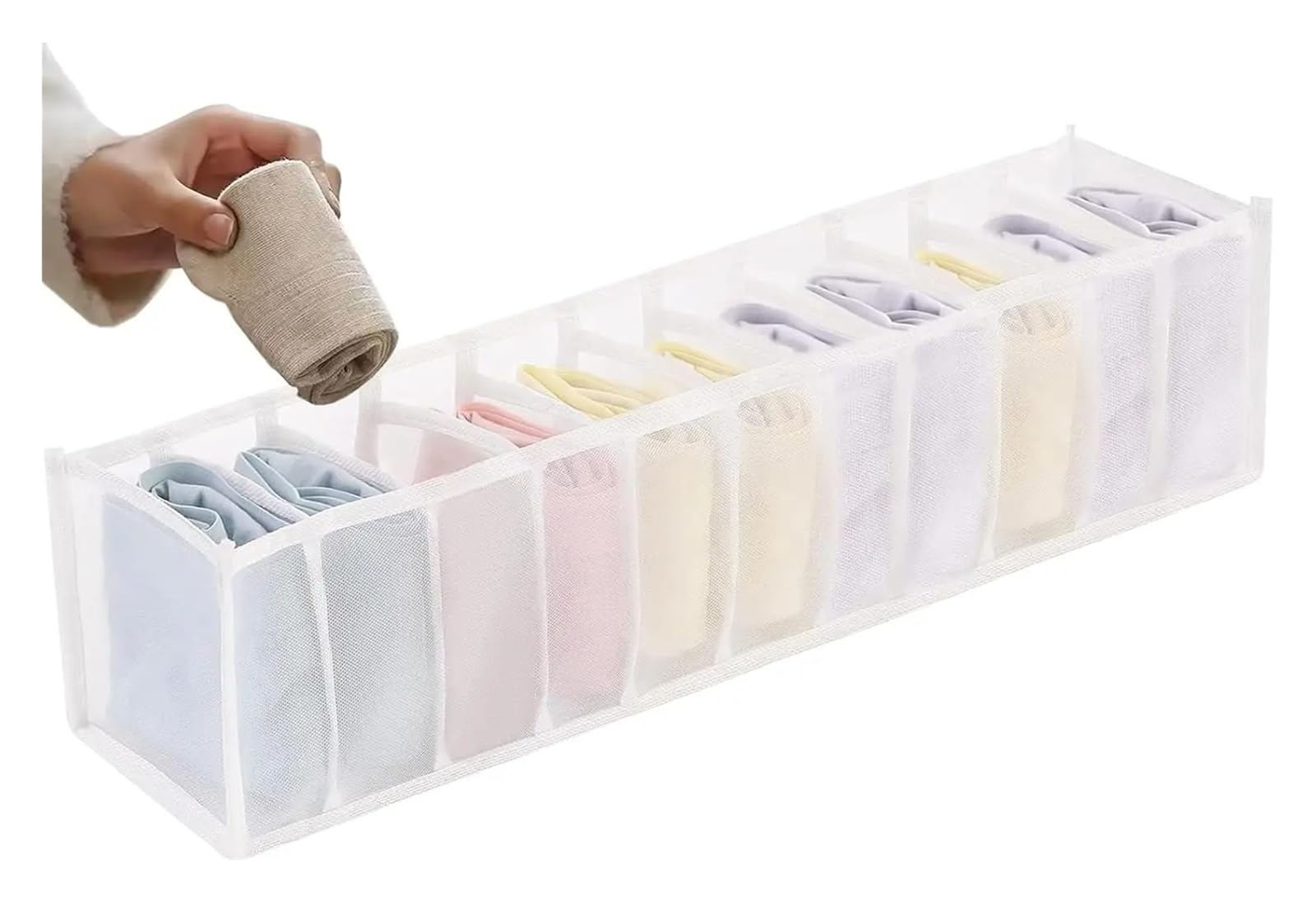 DFGRGRV Drawer Organiser 7-11 Grids Jeans Storage Box Closet Wardrobe Clothes Compartment Boxes Drawer Socks Separation Organizer Pants(11 Grid White)