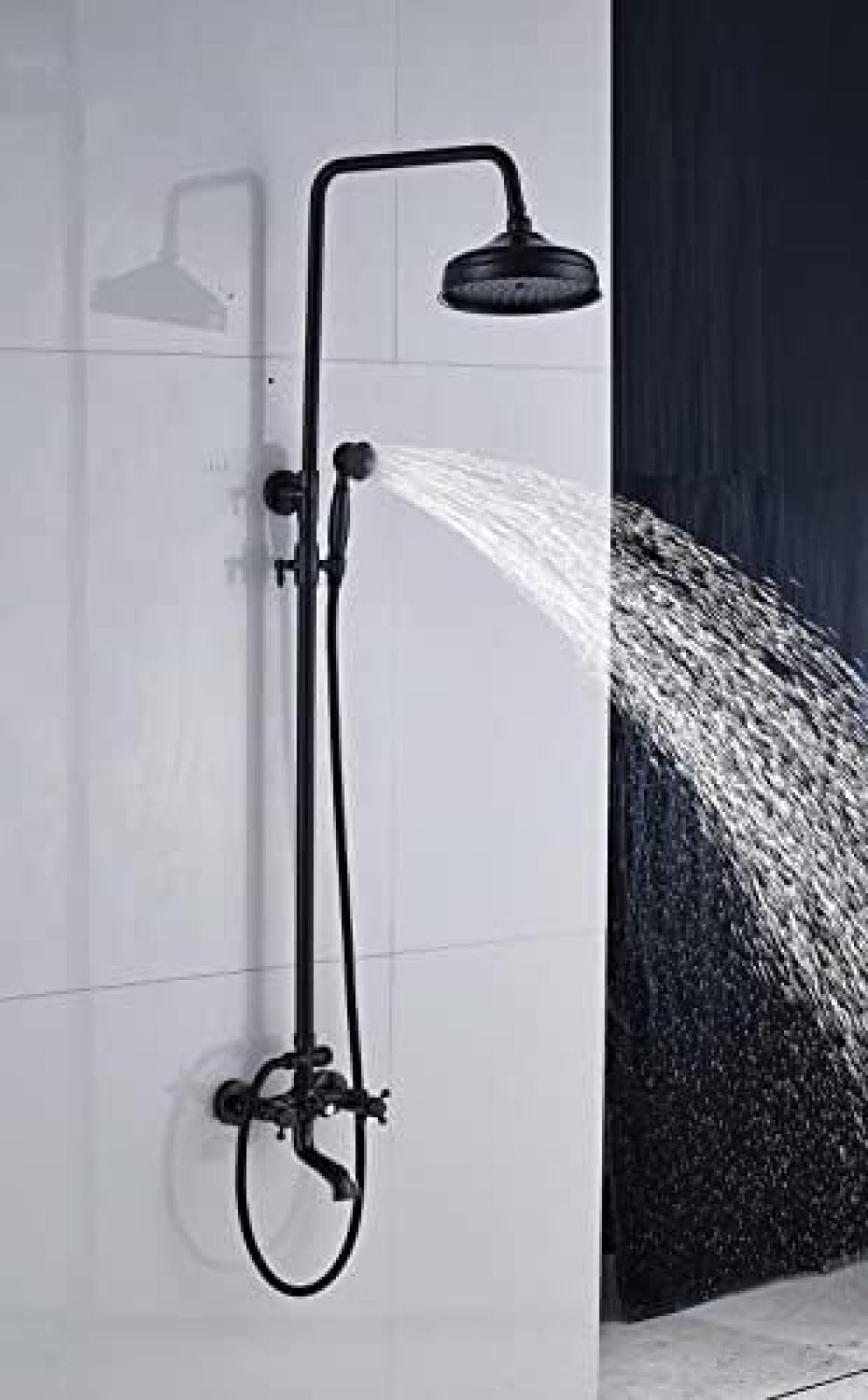 GLJTUO Wall Mounted Shower Faucet Set 8 Inch Rainfall Head Handheld Shower Bath Filler Hot and Cold Water Mixing Faucet-Antique Brass A,Antique Brass G,Oil Rubbed Bronze a