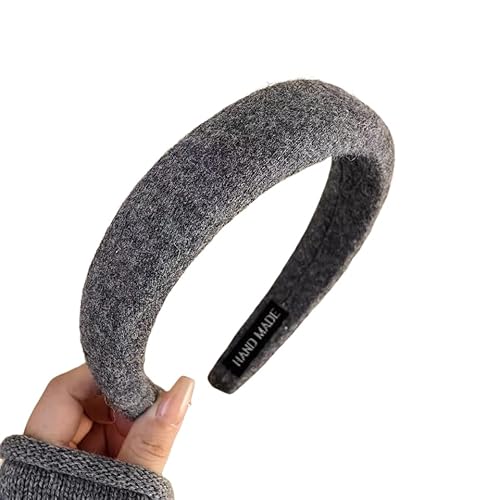 Dark Gray Wool Headband for Women, Classic Wide Hairband for