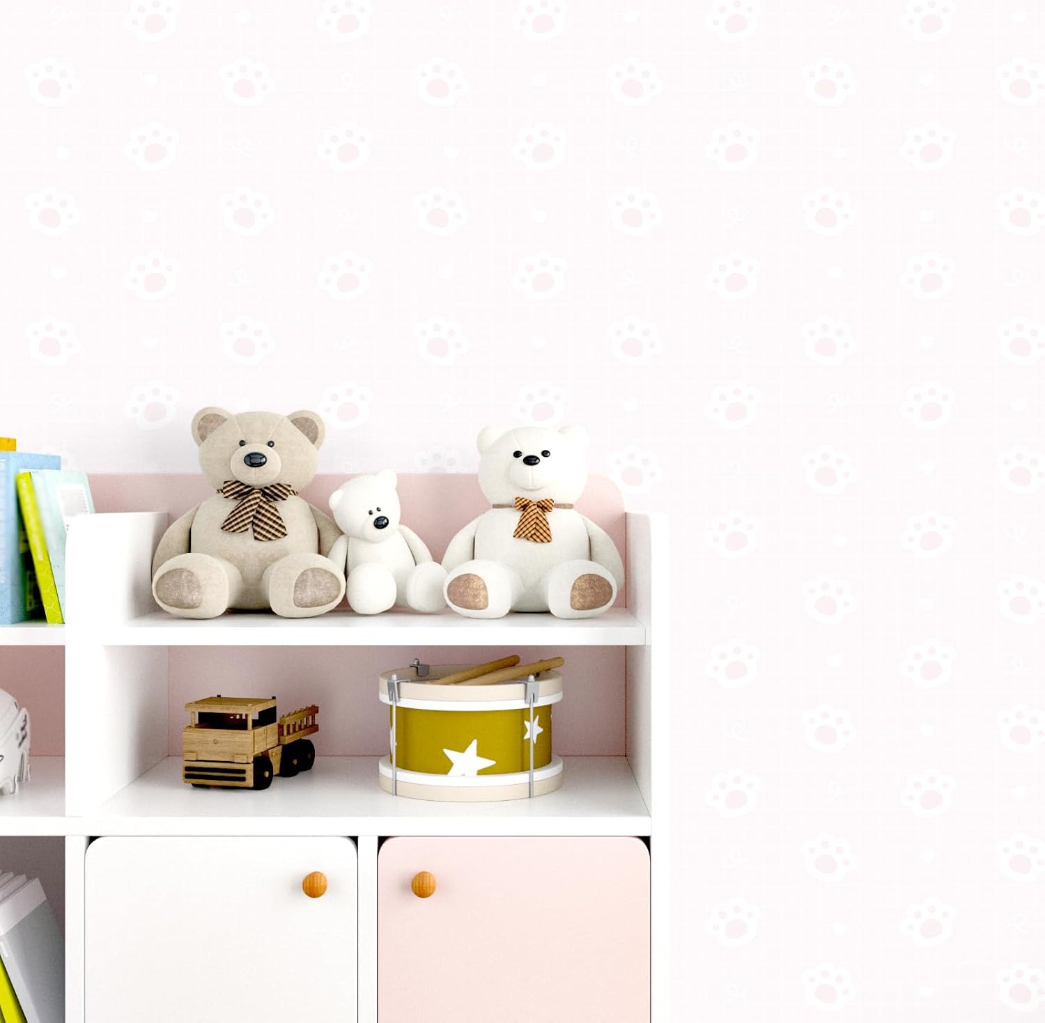 Pink Paw Print Wallpaper Peel and Stick Fun Cute Nursery Wallpaper Pink Cat Self Adhesive Removable Wall Stickers for Bedroom Kids Room Cabinets Countertop Decorative Contact Paper 17.5"x102"