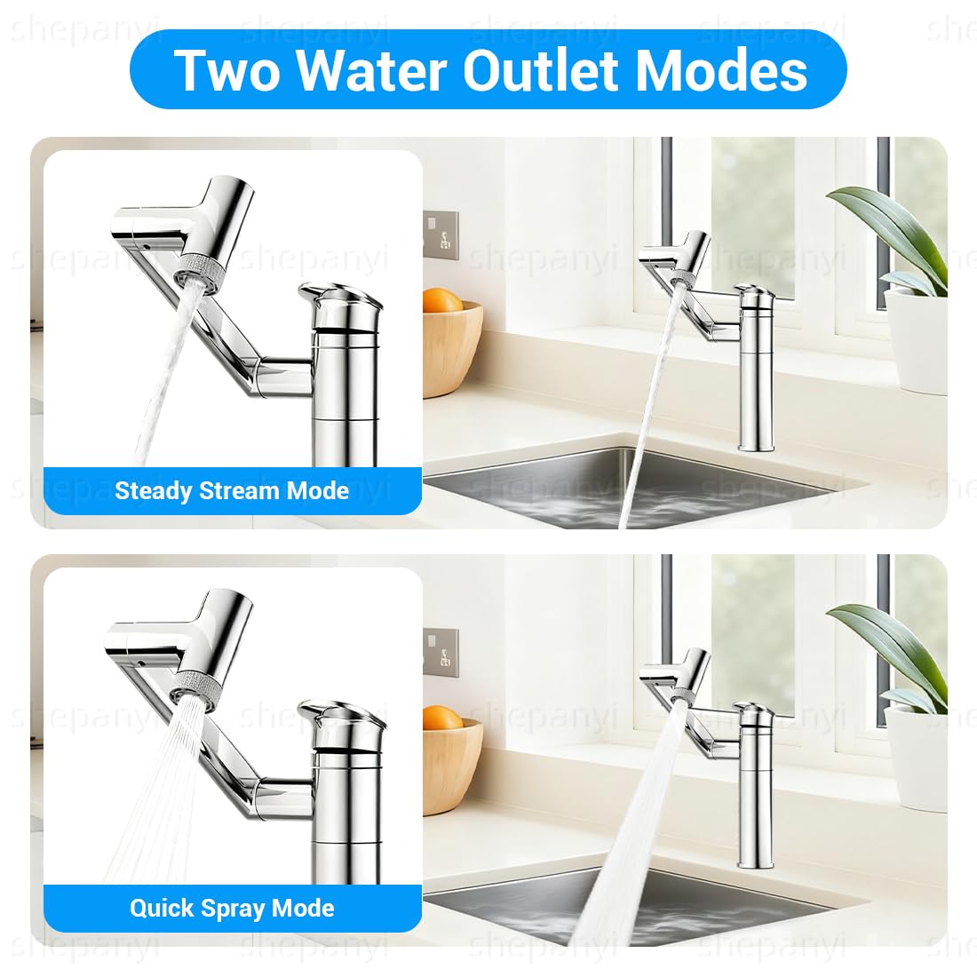 Grifo de baño con indicador de temperatura (baterías), grifo giratorio de 1080°, grifos de lavabo de baño de altura ajustable, la especificación de la manguera es G3/8 (plateada)