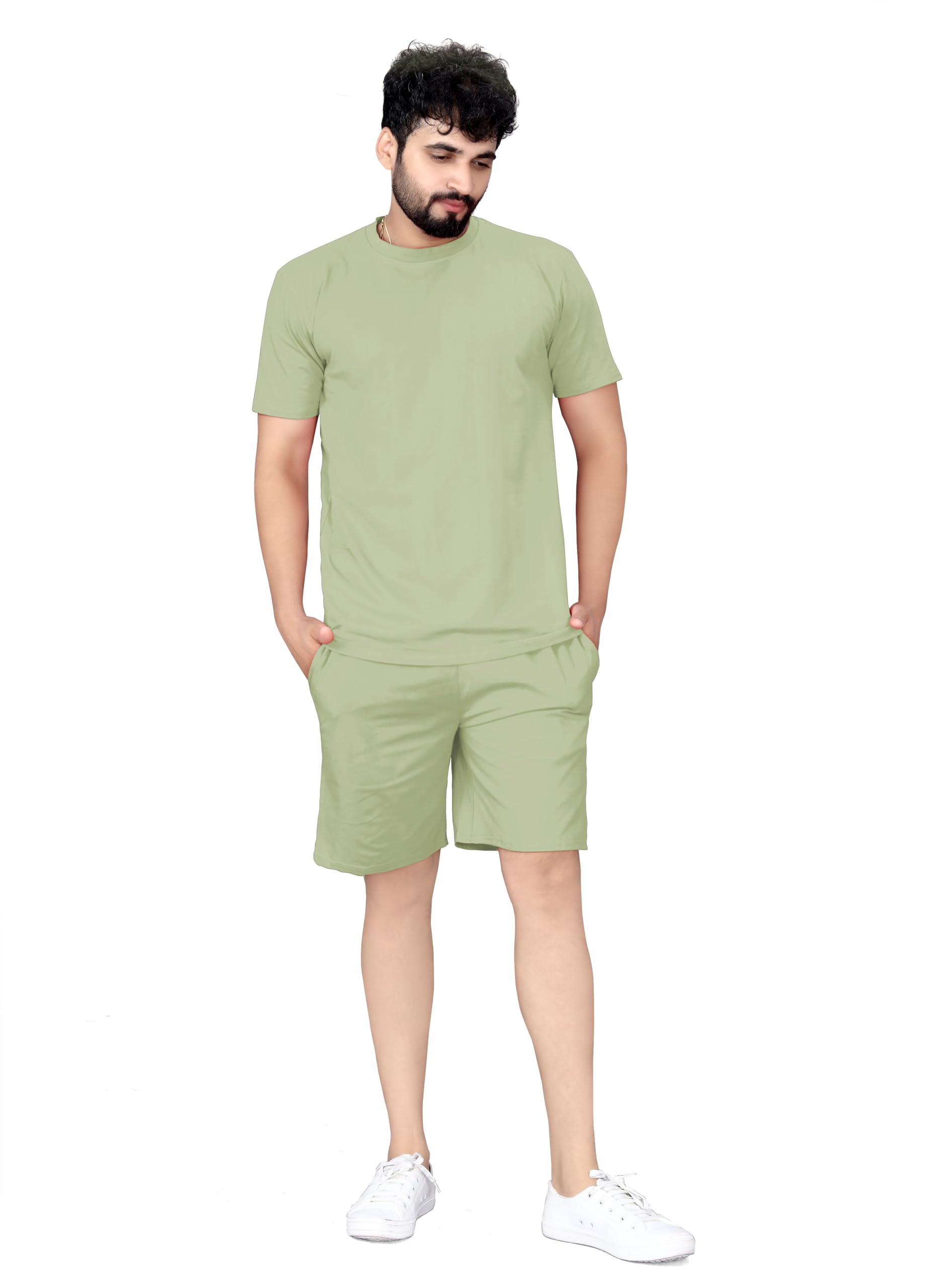 elliti Cotton Blend Solid Casual Round Neck Half Sleeve Oversized Co-ord Set Men's, Pyjama Set, Sleepwear Loungewear T-Shirt and Shorts Combo for Men, Night Wear for Men, Night Suit for Men's-picture-40