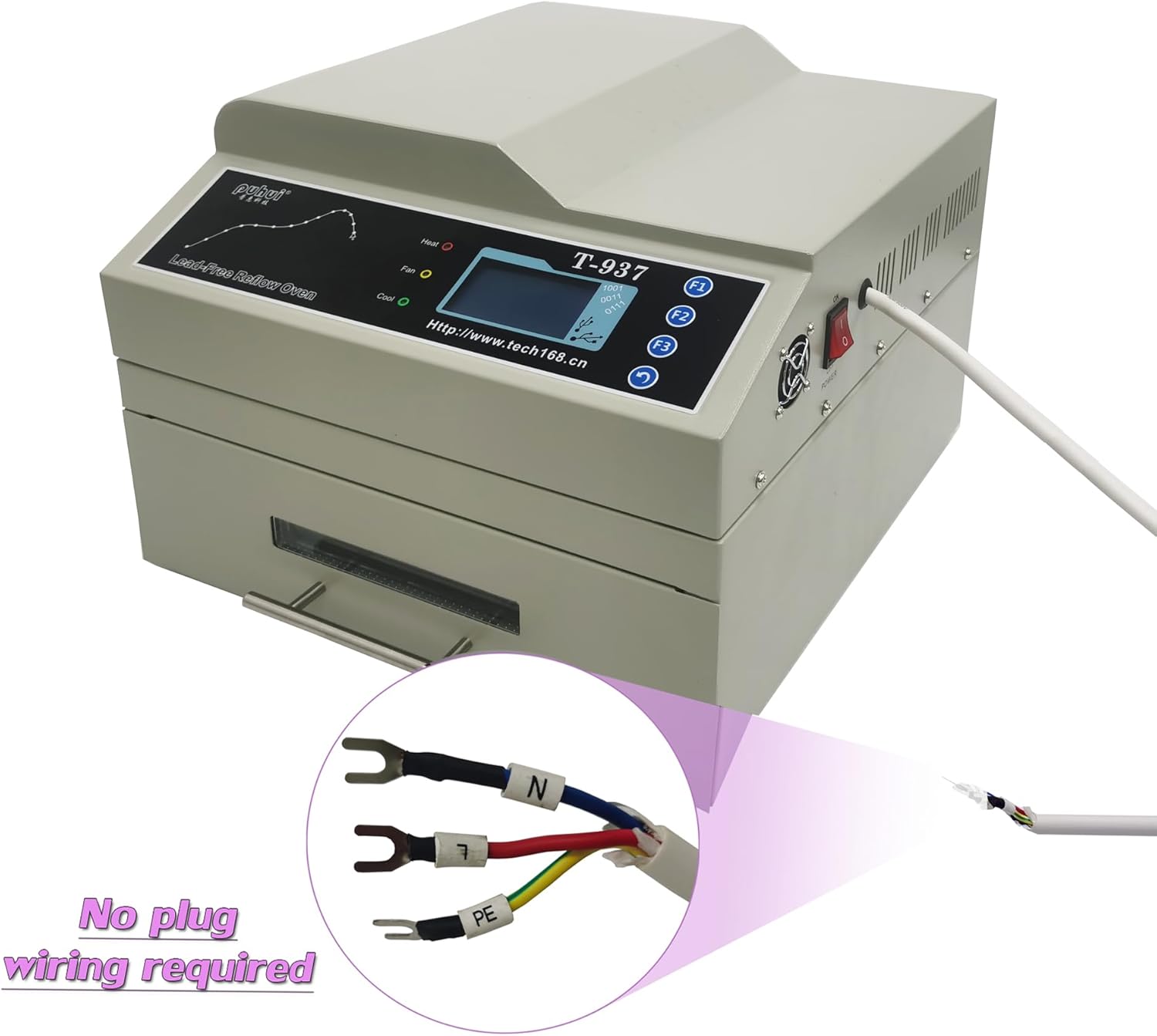 INTSUPERMAI Reflow Oven T-937 Micro-computer Control Reflow Soldering Machine Automatic Infrared & Hot Air Reflow Oven 306 mm×322mm Drawer Size Lead Free Reflow Soldering Machine 110V 2300W