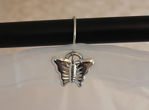 Miniatura 3 de Juego de 12 anillos para cortina de ducha, ganchos decorativos de mariposa brillante pulidos, ganchos decorativos de metal inoxidable para cortinas