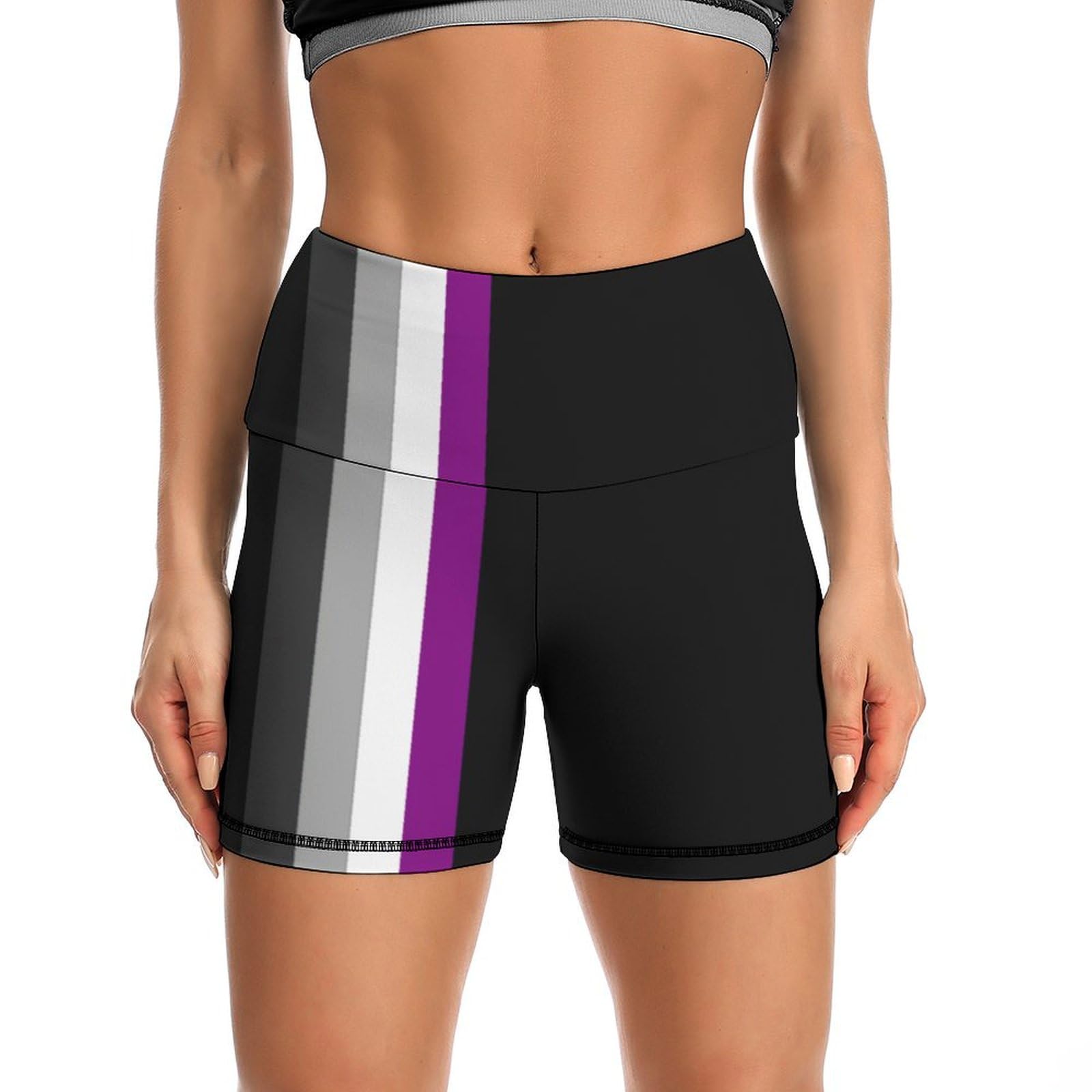 JYYAU Asexual Pride Flag LGBTQ High Waist Yoga Shorts for Women Athletic Shorts Leggings Running Pants Black