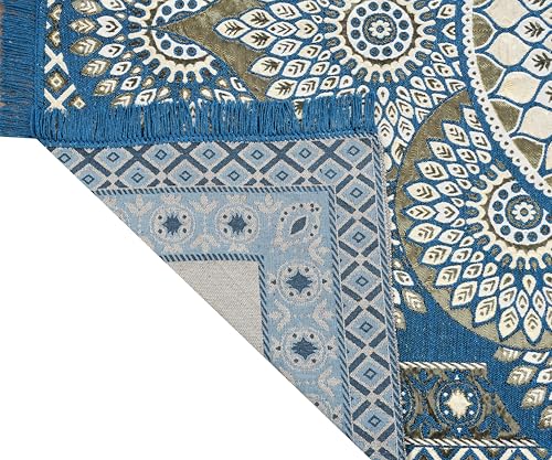 Image of Premium Cotton Carpet for Living Room 5 X 7 FEET | Carpet for Hall /Area Rugs /ChenilleCarpet /CottonCarpet /Carpet for Living Room /Kalin & Dari | Reactangular (Aqua)