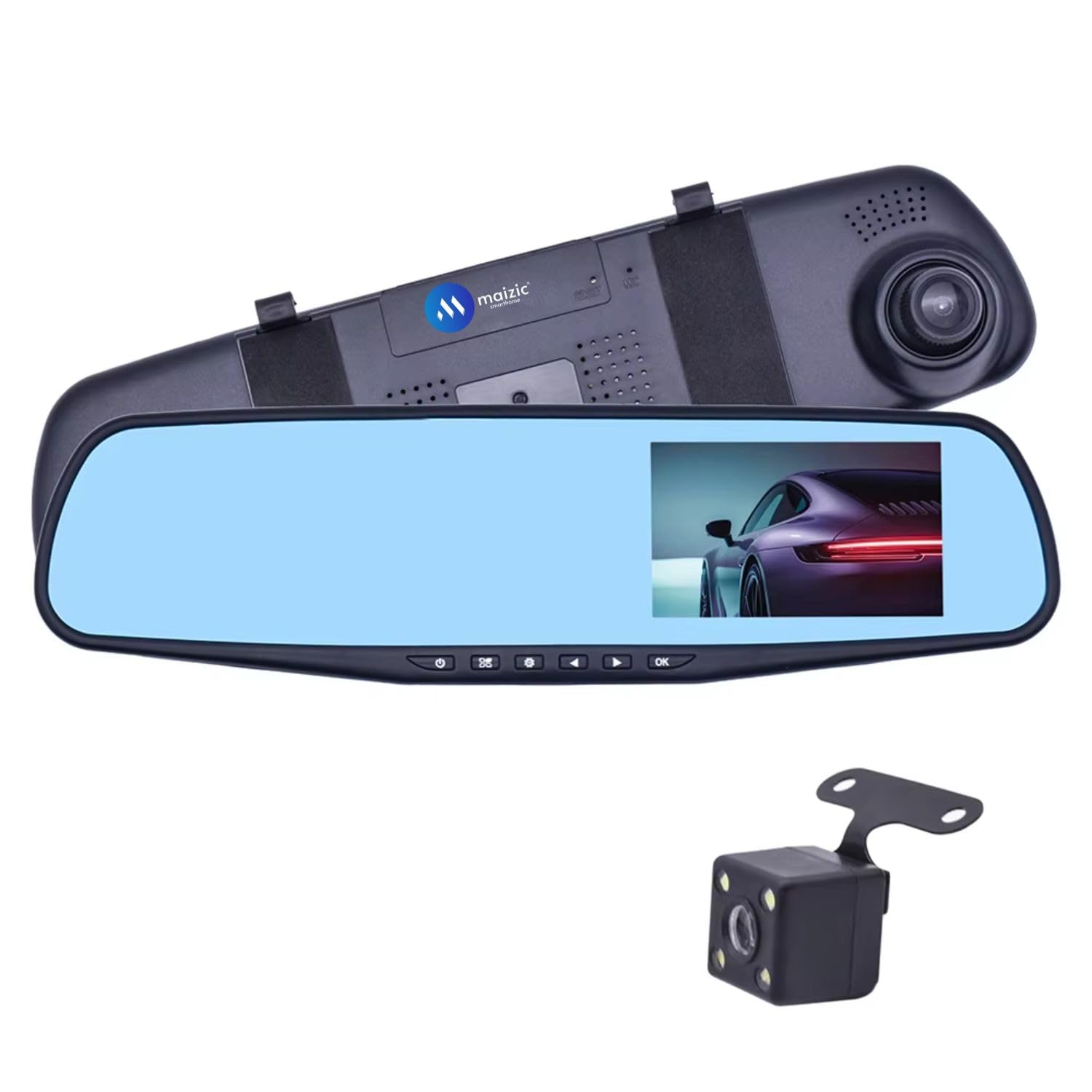 Maizic Smarthome 3In1 2K Front/Rear/Mirror Car DVR Dash Cam Rear View Reverse G-Sensor 1080P|4.3'' Screen|Night Vision|SD Card Support 32 GB|Loop Recording|170° Angle View|Motion Detection-image-27