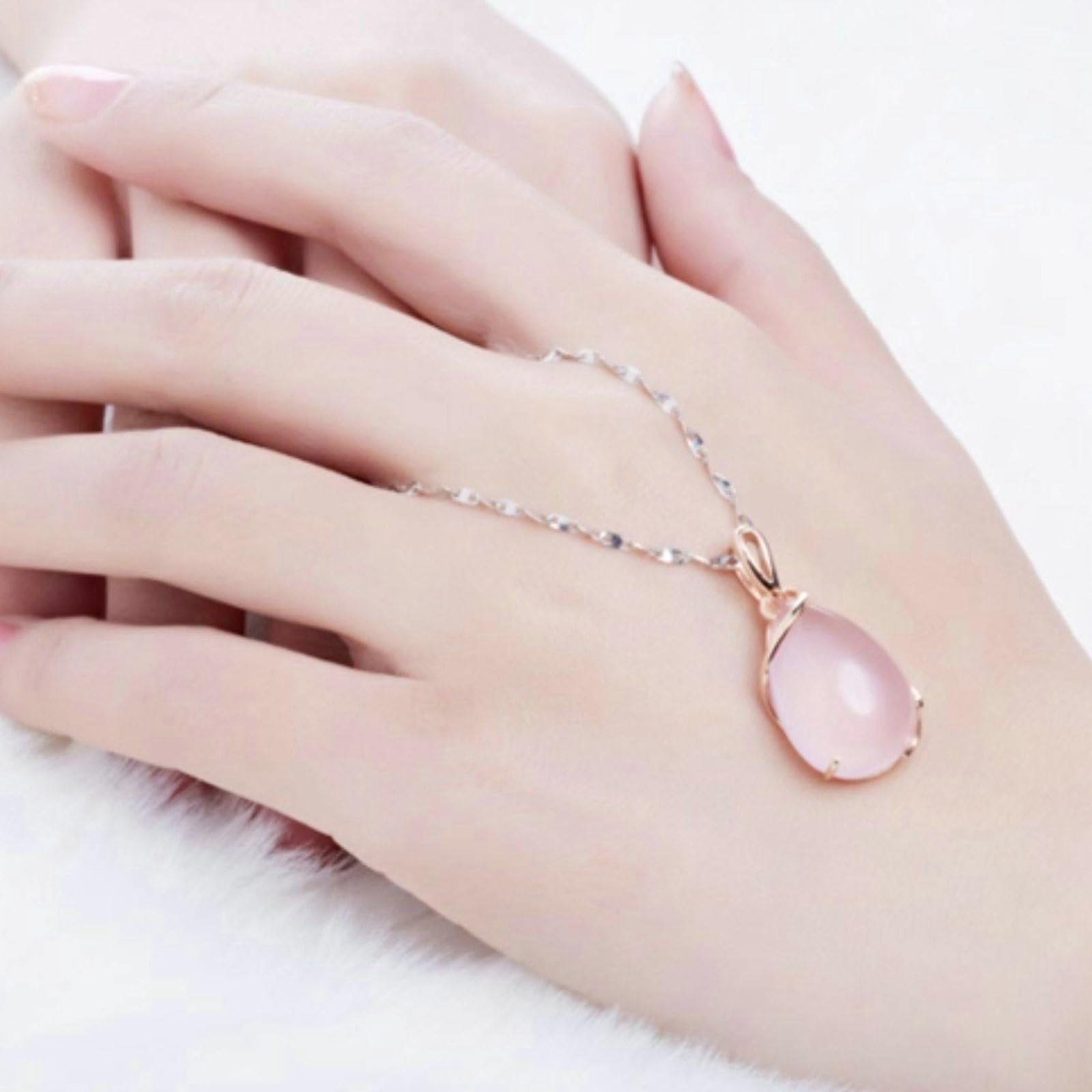 Collar para mujer de oro rosa 750 585 375 de oro auténtico, cadena colgante gota con cuarzo rosa de 14,5 ct, collar de boda de 45 cm para mujer