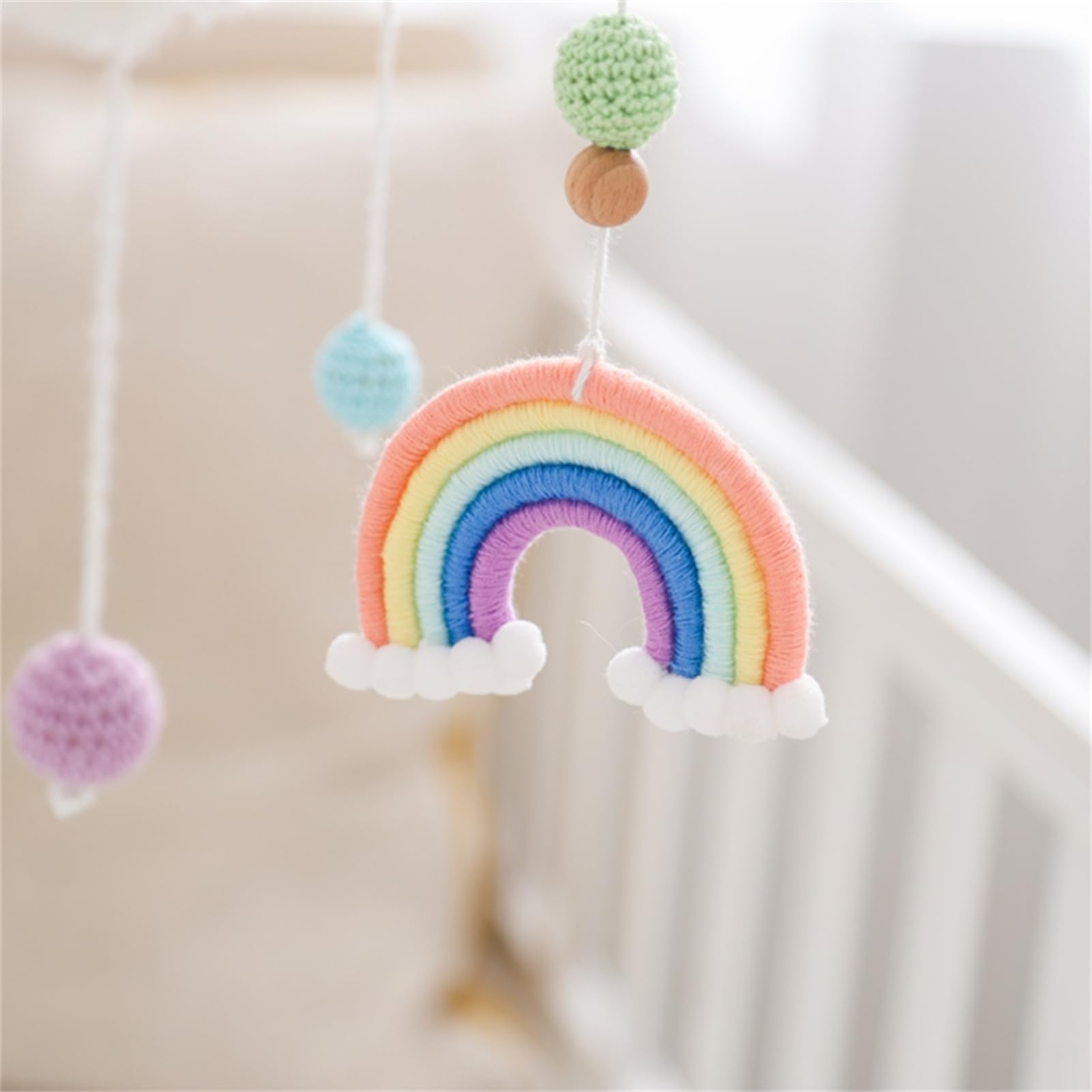 Herfair Mobiles Baby, Regenbogen Babybett Hölz Windspiele mit Bäll, Baby Mobile, Anhänger Babyzimmer Deko, Neugeborene Geschenk für Jungen Mädchen (Orange)