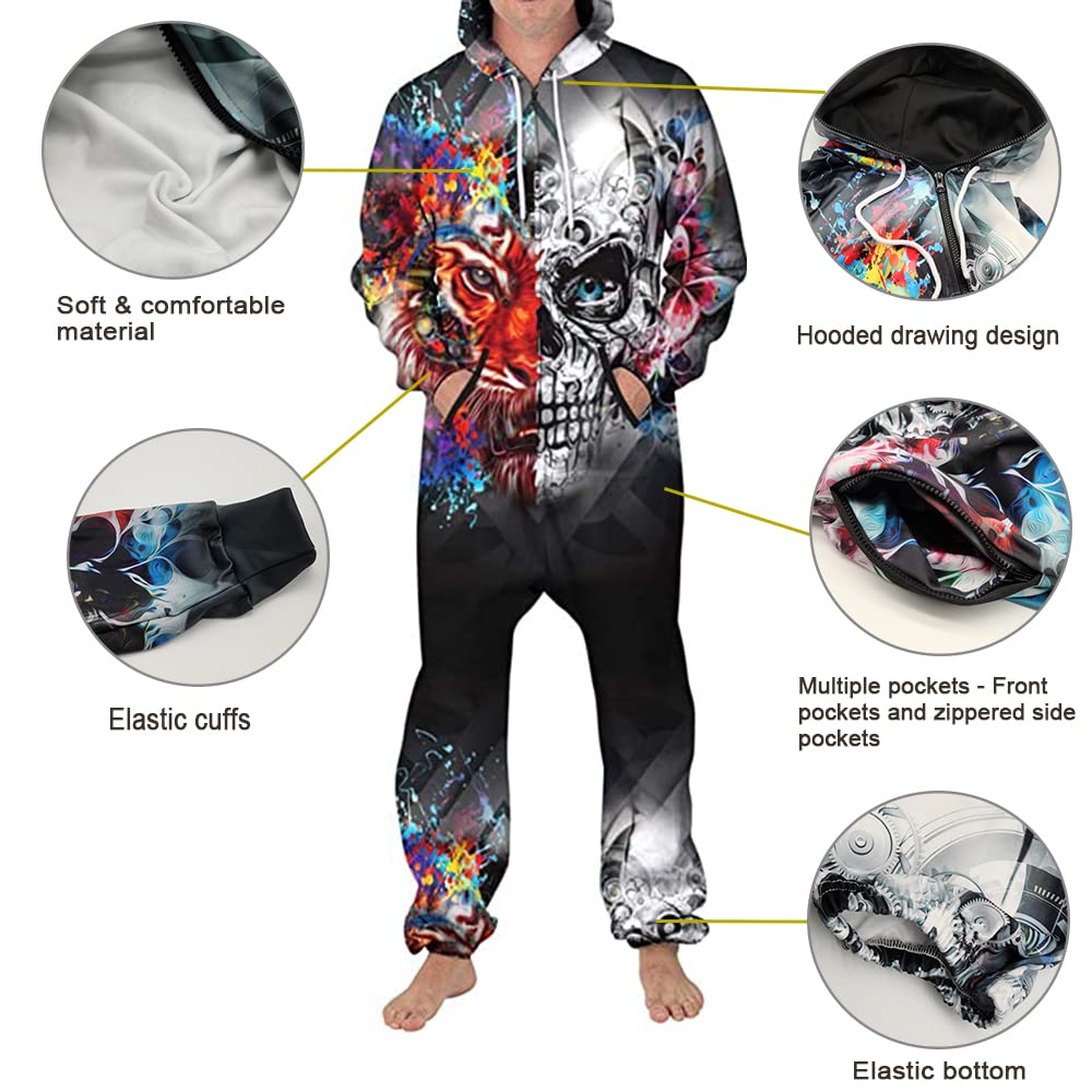 Morbuy Pigiama Jumpsuit a Maniche Lunghe, Unico Unisex Uomini Donna Intero Tuta con Cappuccio Casual Overall Selvaggio Caldo Monopezzo da Notte Onesie Partito Sport Suit