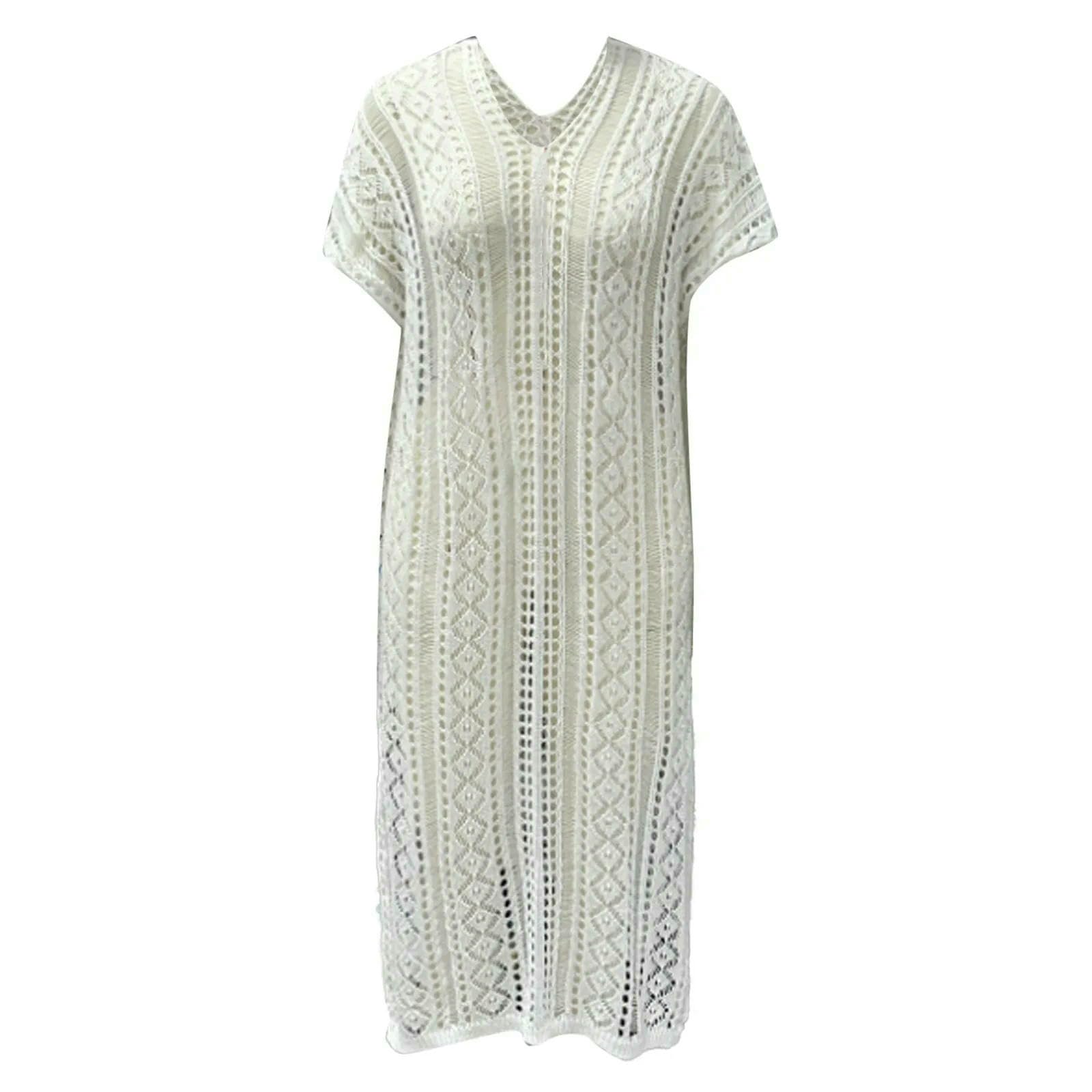 Paréo Plage Femmes Au Crochet Couvrir Cardigan Tassel Perles Décor Échal Cape pour Maillots De Bain Pareo Plage-Blanc-Une Taille