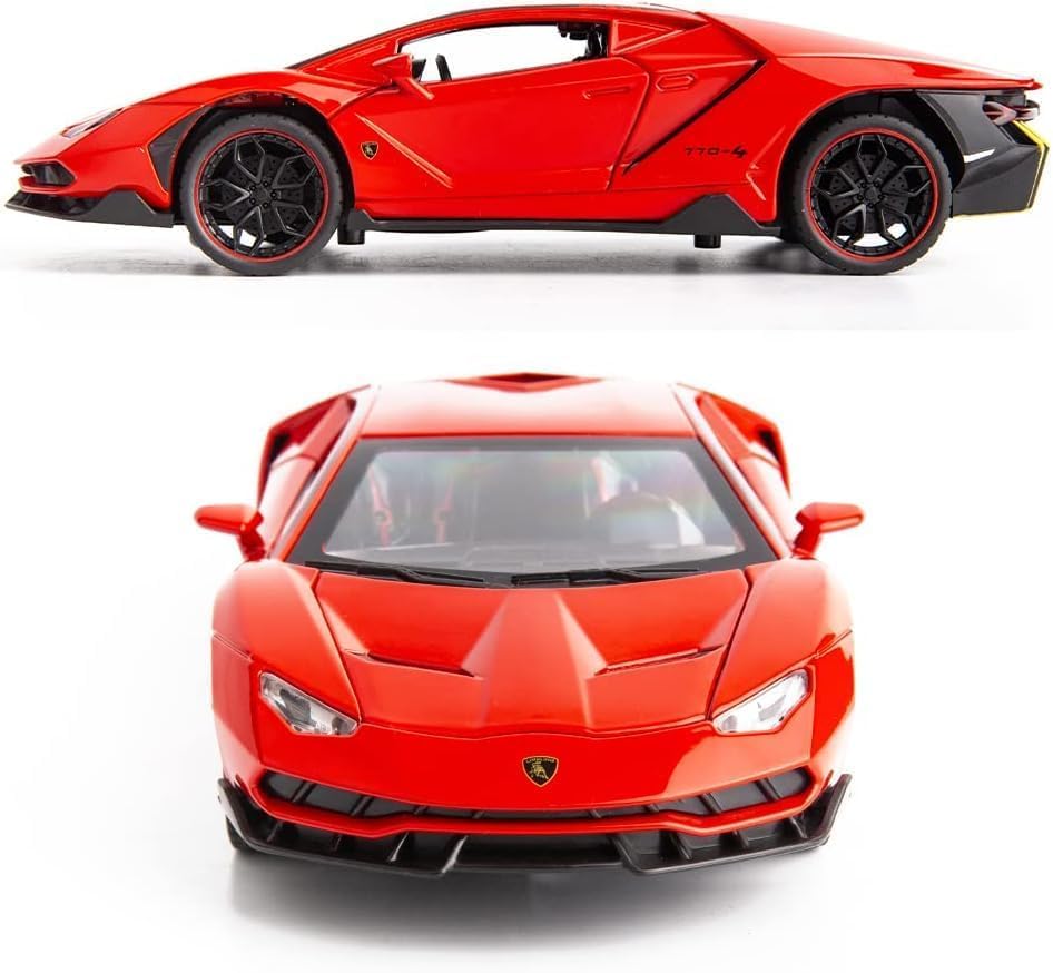 Image of Invite Exclusive Alloy Metal Pull Back Die-cast Car 1:24 Lammborgini LP770 Diecast Metal Pullback Toy car with Openable Doors & Light, Music Boys Toys for Kids (1:24 Lammborgini LP770 - RED)