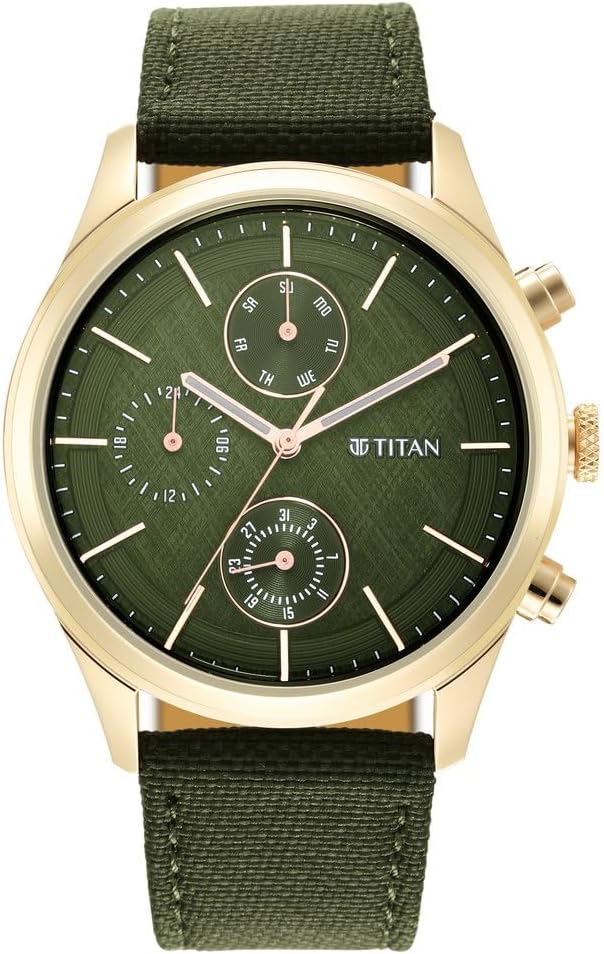 Titan Neo Splash Green Dial Quartz Analog with Date Fabric Strap Watch for Men-NS1805WP01