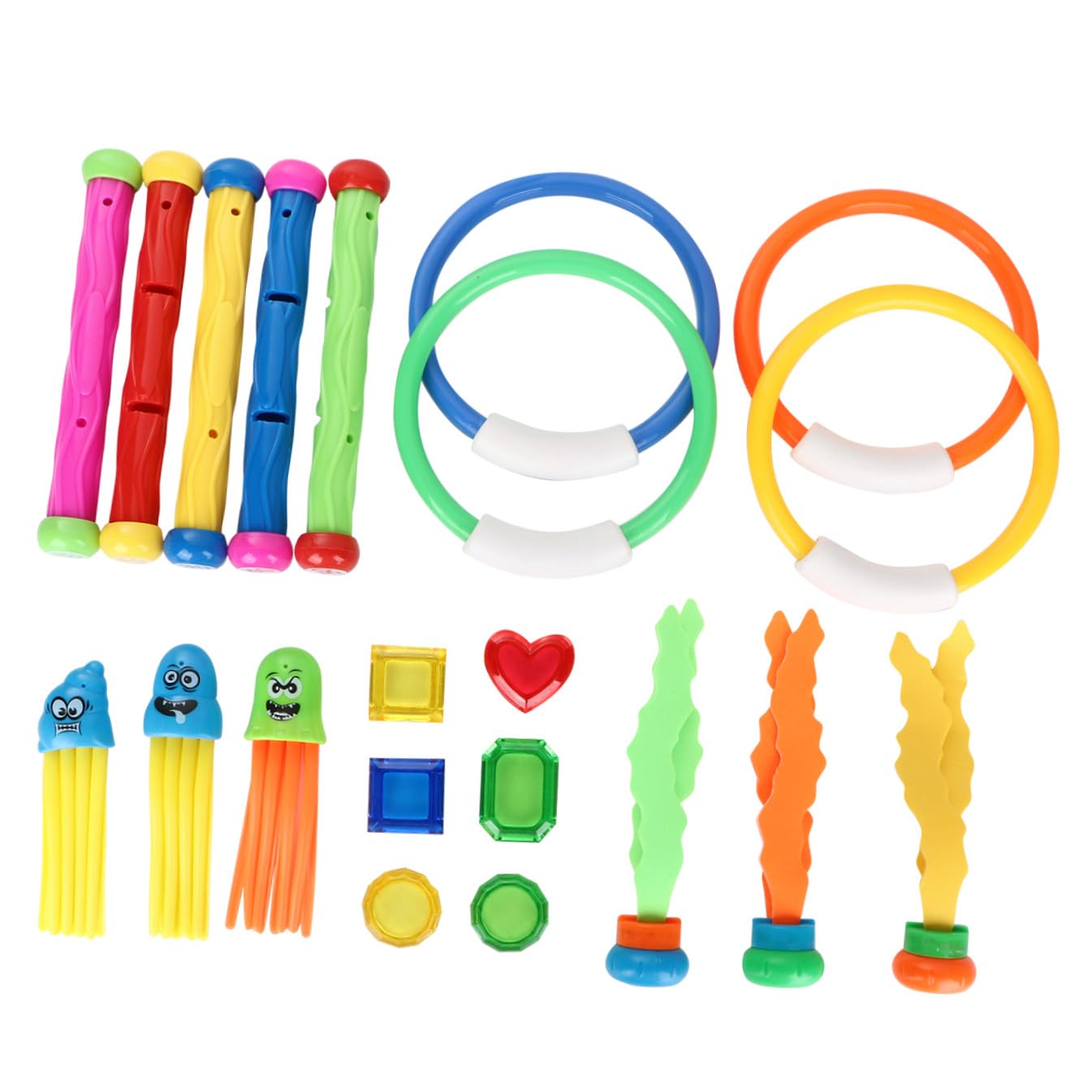 Hemobllo Lot de 21 Jouets Bâtons Et Anneaux De Plongée pour Garçon Et Filles, Plastique Coloré, Adapté Débutants, Jeu Piscine Éducatif Et Ludique pour Garçons Et Filles