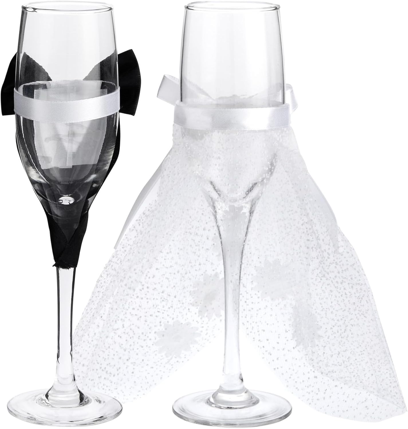 Sparkle and Bash Wedding Glasses for Bride & Groom - 2-Pc 8.75 In Flutes, Black & White, Modern - Champagne Toasting Flutes for Wedding Gifts for Newlyweds, Bridal Shower & Decor