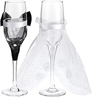 Vista 6 de Sparkle and Bash Copas de boda para novia y novio, 2 flautas de 8.75 pulgadas, en blanco y negro, modernas, copas de brindis de champán para regalos