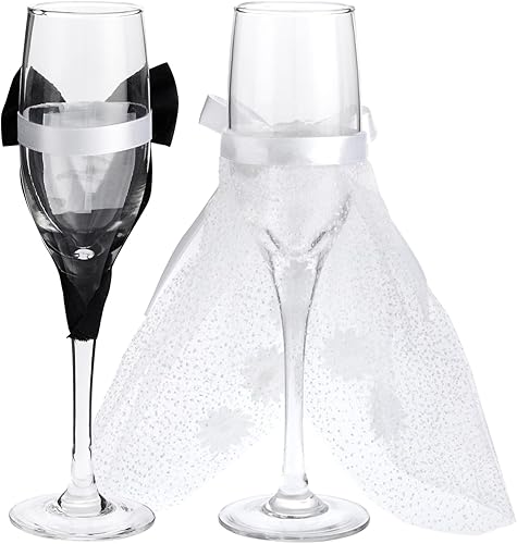 Miniatura 6 de Sparkle and Bash Copas de boda para novia y novio, 2 flautas de 8.75 pulgadas, en blanco y negro, modernas, copas de brindis de champán para regalos