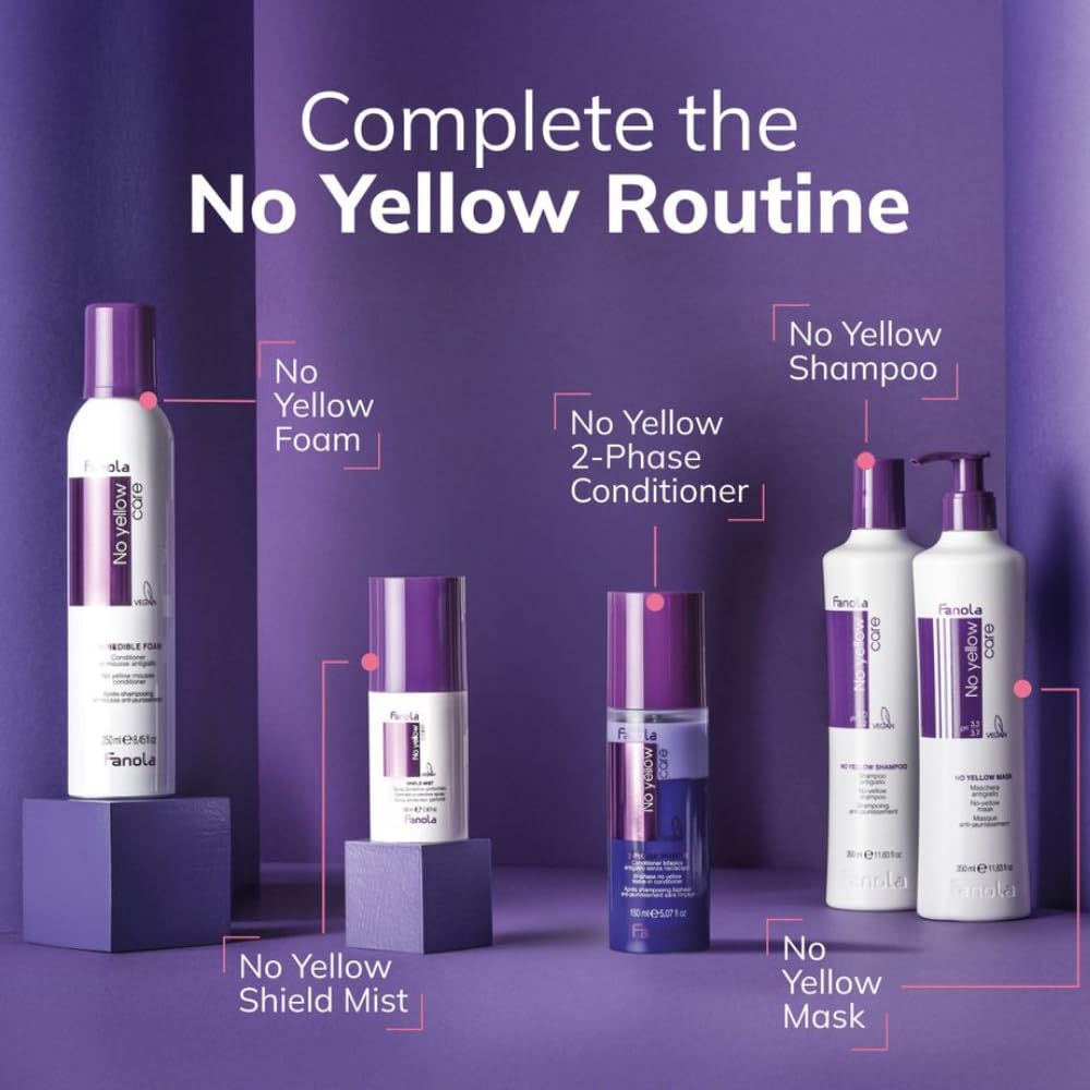 Fanola masque NO YELLOW anti-jaune 350 mL - spécial cheveux gris, rincés, colorés, mèches, blond clair - pigment violet neutralise les indésirables jaune - professionnel