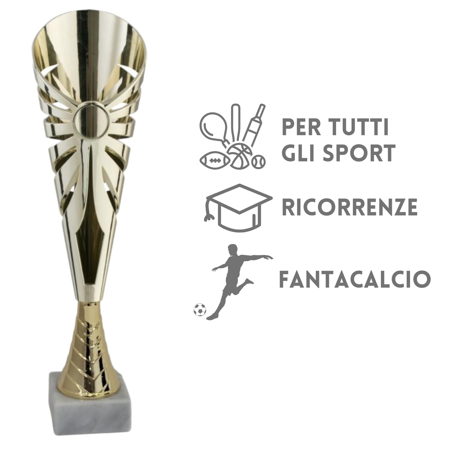 Tris Premiazioni Personalizzate 36-34 - 31 cm Coppa Trofeo con Targhetta Inclusa Trofei e Coppe Varie Misure per Sport, Calcio, Basket, Volley, Eventi Sportivi Fantacalcio 12.969