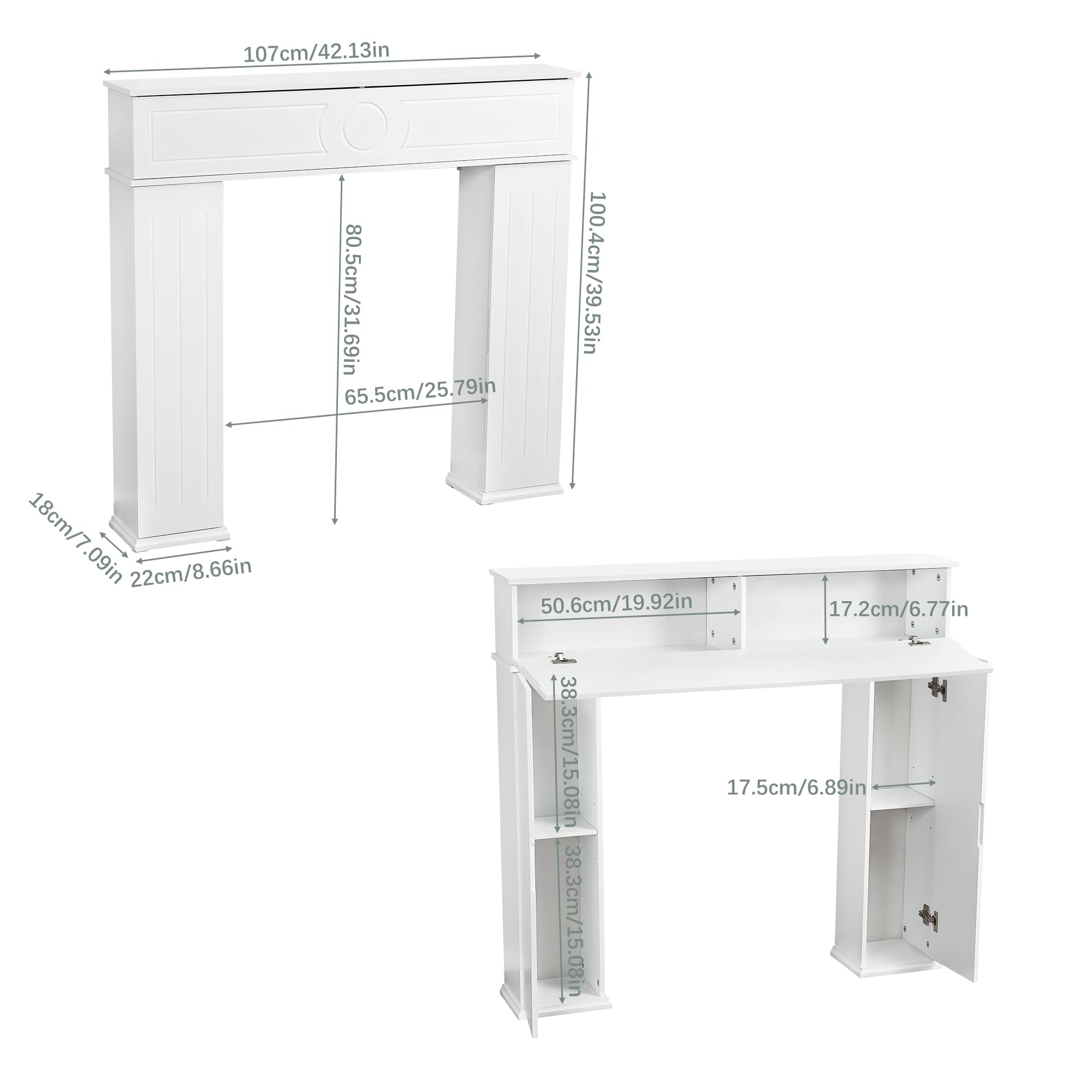 Cornice decorativa per camino, con vano portaoggetti, in legno, a 3 porte, con scomparto segreto, per camino, per soggiorno, camera da letto