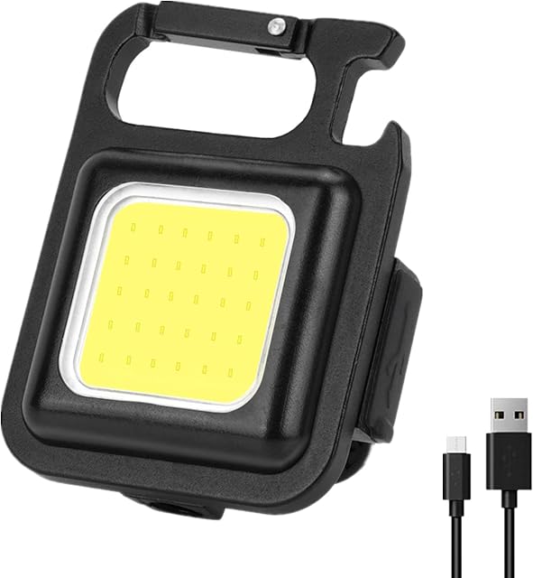 BESTSUN Mini LED COB Flashlight, 800 Lumens COB Keychain Flashlights Rechargeable Mini LED Keychain Flashlight with 4 Modes, Bottle Opener, Magnet Design, Hook, Waterproof Pocket Light for Daily Use