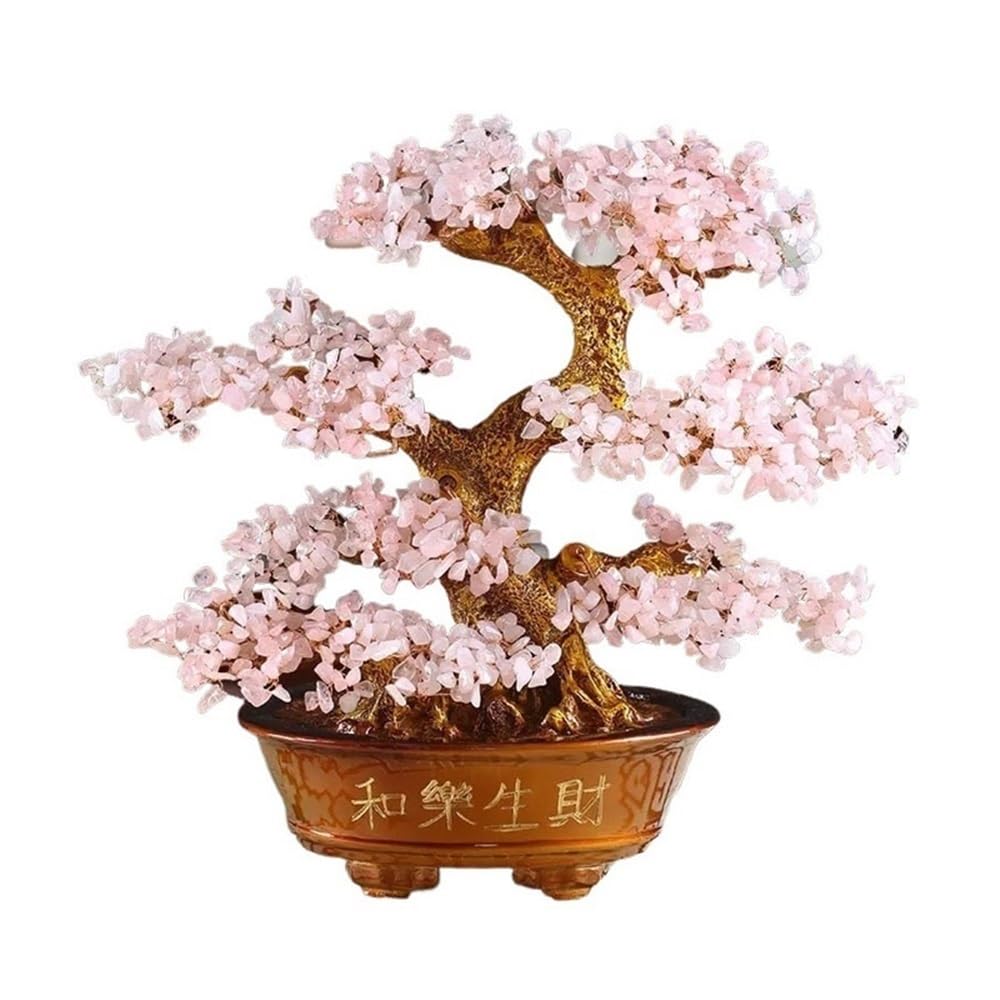Home Decor Harmony and Prosperity Crystal Tree Bonsai, Feng Shui Balancing Home Ornament Bonsai(Pink)