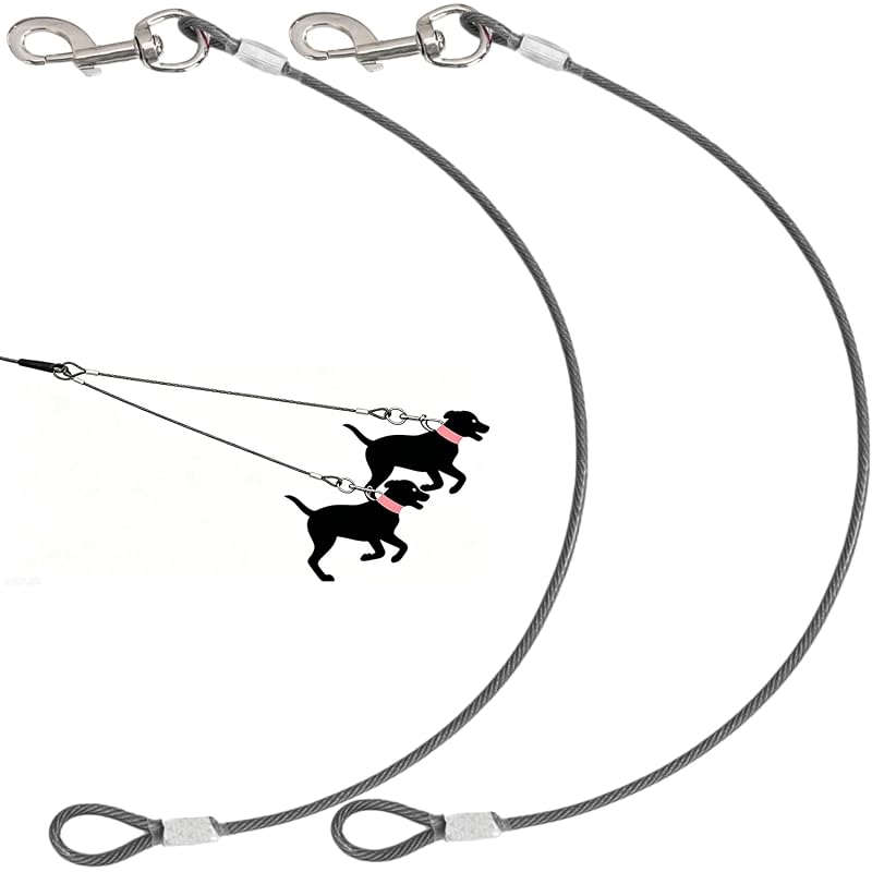 Extensor de Guia para Cães em Cabo de Aço Revestido Mi PupJoy, Preto, Pacote com 2