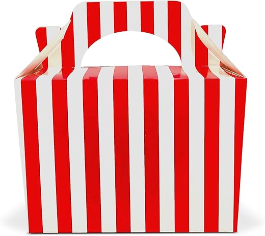 Lotus Pack of 40 Kids Party Boxes with Bright Red Stripe Design - Stylish and Versatile Party Bags for Birthdays, Weddings, Picnics, Halloween and Special Events - Perfect for