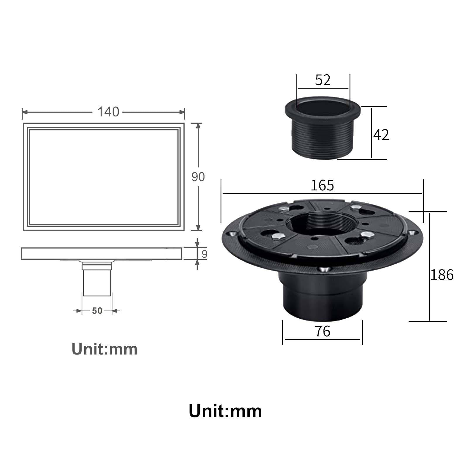 Bonde Douche Acier Inoxydable Siphon Douche Rectangle Bonde de Douche Amovible Bonde Douche Extra Plate Épaissir Siphon de Sol 140*90mm Convient Pour Balcon, Salle de Bain, Cuisine avec Socle