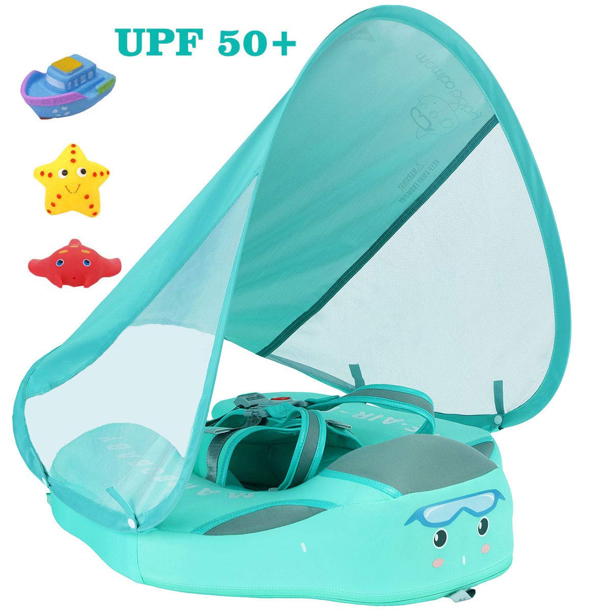 Mambobaby Non-inflatable swimming float Infant Soft Solid Float Swimming Ring Waist Float Ring Floats Pool Toys Classic Smart Swim Trainer Sunshade Swim Ring with Canopy