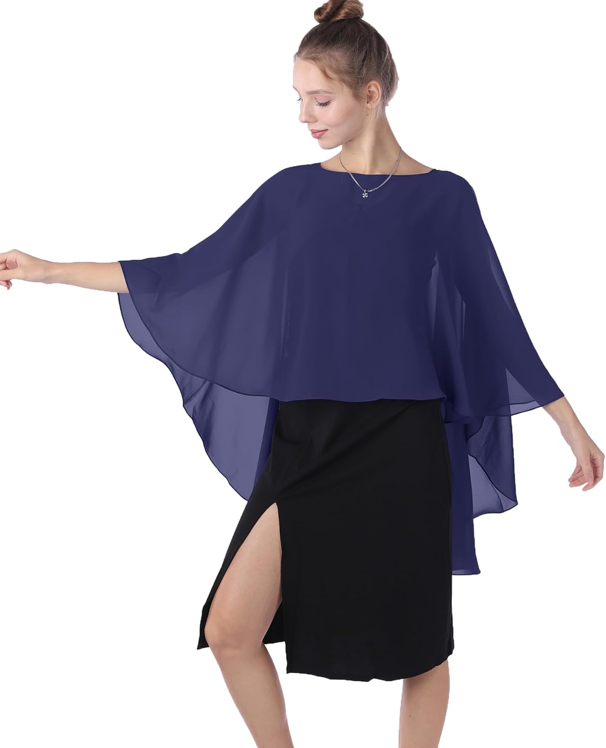 Baoqiya Chiffon Capes Sheer Capelets Long Cape Poncho For Women Plus Size