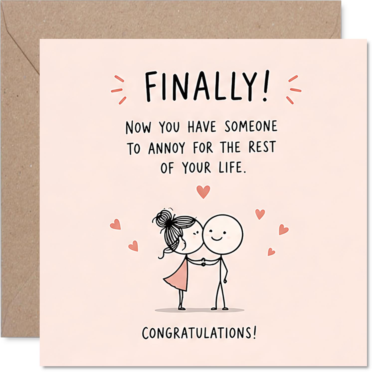 Funny Engagement Card - Light-hearted Congratulations - Playful Couple Illustration with Cheeky Message - 145mm Square, Envelope Included