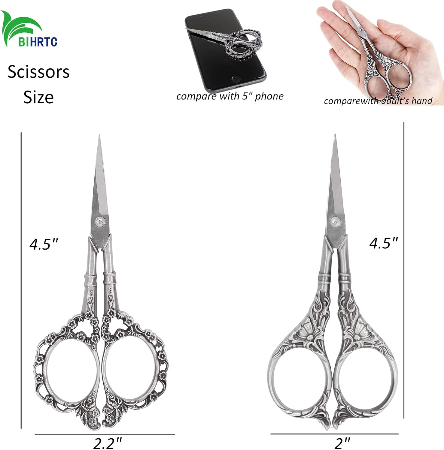 BIHRTC 2 Pairs Sewing Embroidery Scissors 4.5 Inch Embroidery Scissors Stainless Steel Sharp Steel DIY Tools Dressmaker Small Shears for Needlework Cross Stitch Cutting Sewing Handcraft Craft