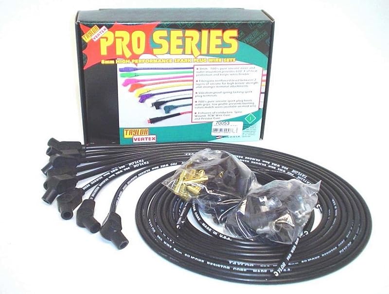 Jogo de cabos de vela Taylor Cable 70053 Pro Wire 8 mm com núcleo resistivo preto para motor V8 – 1 conjunto
