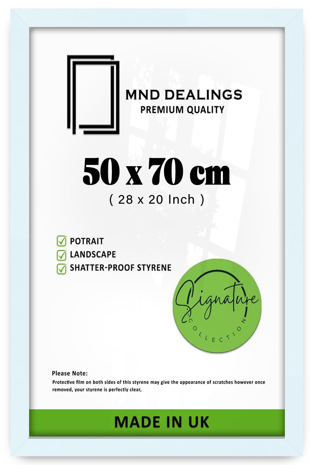 MND Dealings Large Modern 50x 70 cm Poster Frames Eton Wood Perfect For Wall Gallery, Living Room & For Wall Hanging Mount Poster Picture With Styrene Shatterproof Perspex Sheets- White