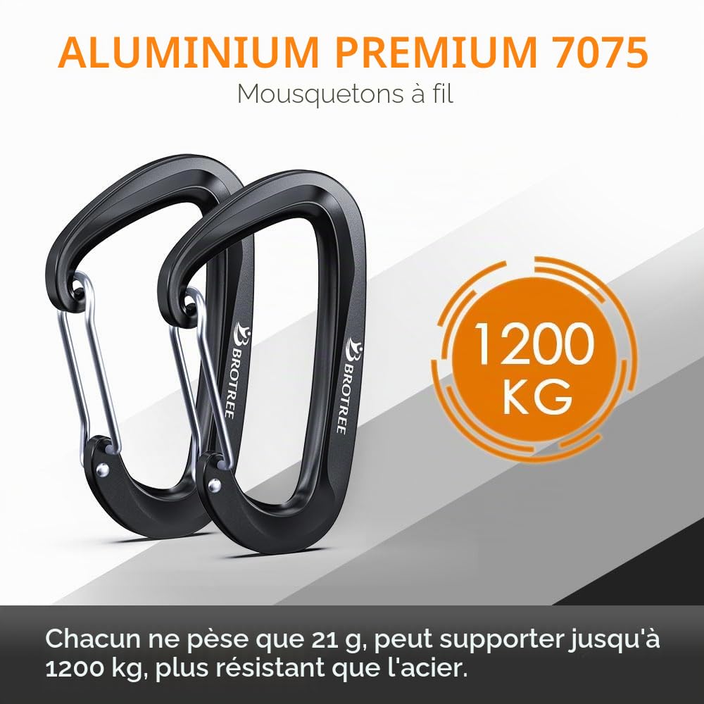Brotree Mousqueton Aluminium 12KN 8cm Forme D Léger pour Balancoire Extérieur Hamac Camping