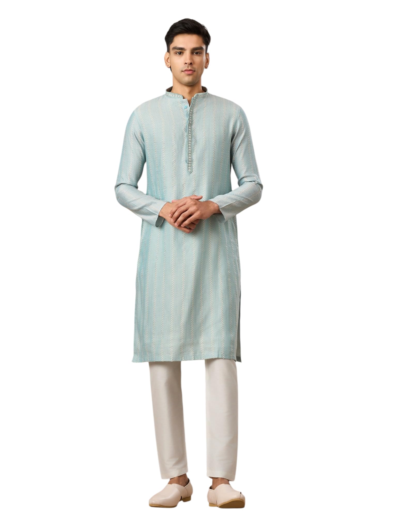 manyavar Men's Blended Viscose Self texture Traditional Kurta Set (2pcs)-picture-14