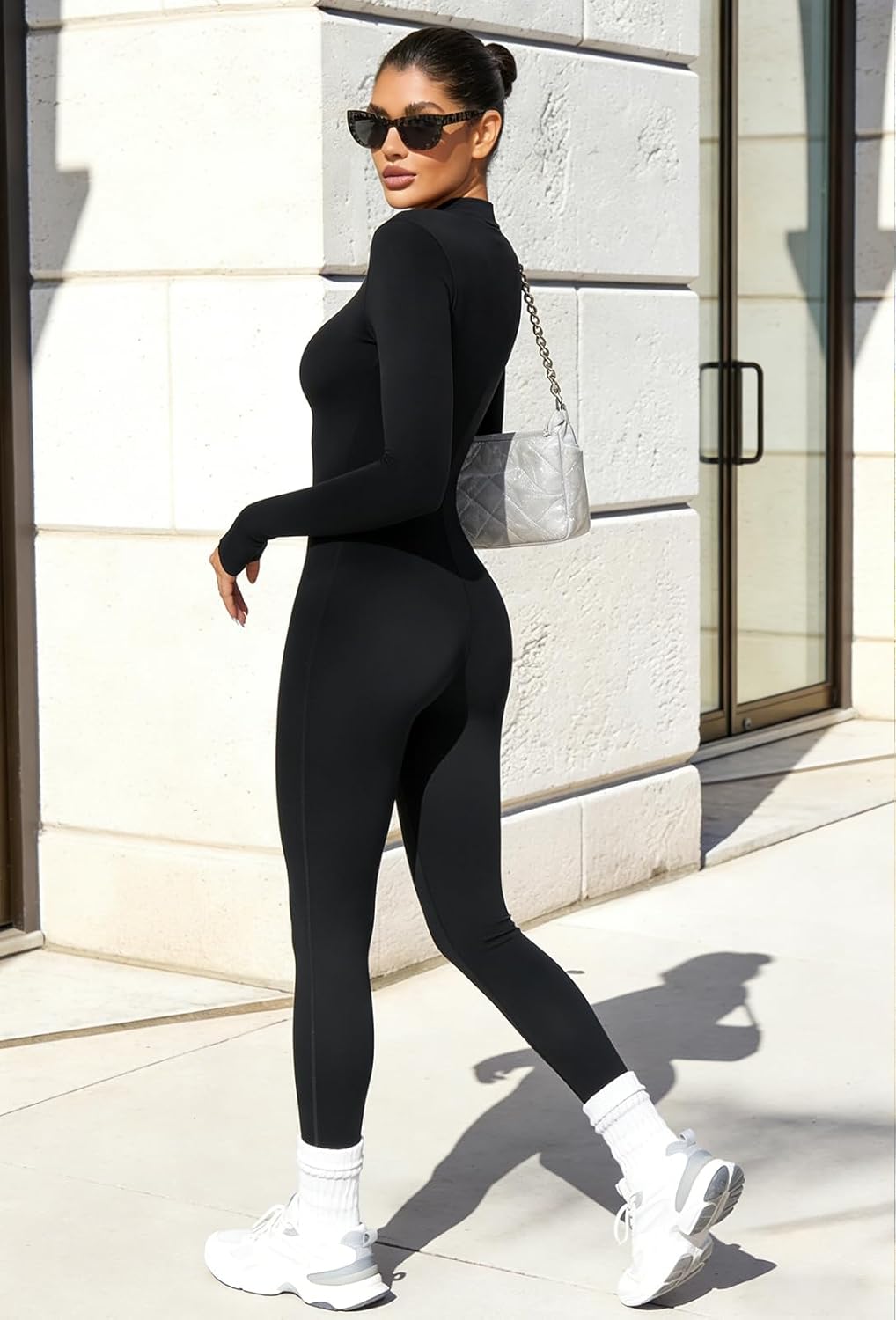 ECUPPER Women Long Sleeve Bodycon Jumpsuits Workout Zip Up Unitard One Piece Full Bodysuits Sexy Yoga Rompers Pants - Image 4