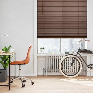 Modern Casual Faux Wood Bark Cordless Window Blinds Blackout 24.5 x 48 Size | Elegant Top Down Bottom Up Design Pretty Dark Oak Color | Durable Adjustable Height Privacy Light Filtrated Sleek Look